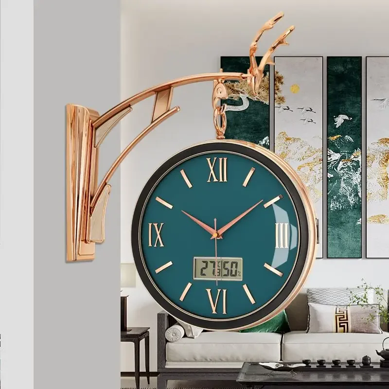 Double sided wall clock creative countryside modern minimalist living room decoration light luxury home wall hanging watch