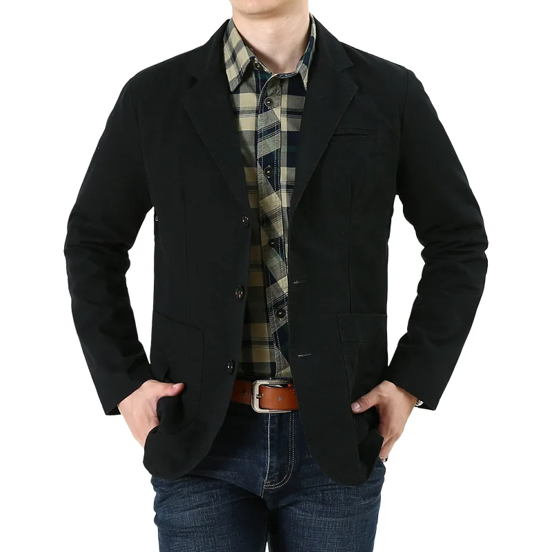 Spring Autumn Washed Casual Blazer Jacket Men's Loose Plus Size Outerwear
