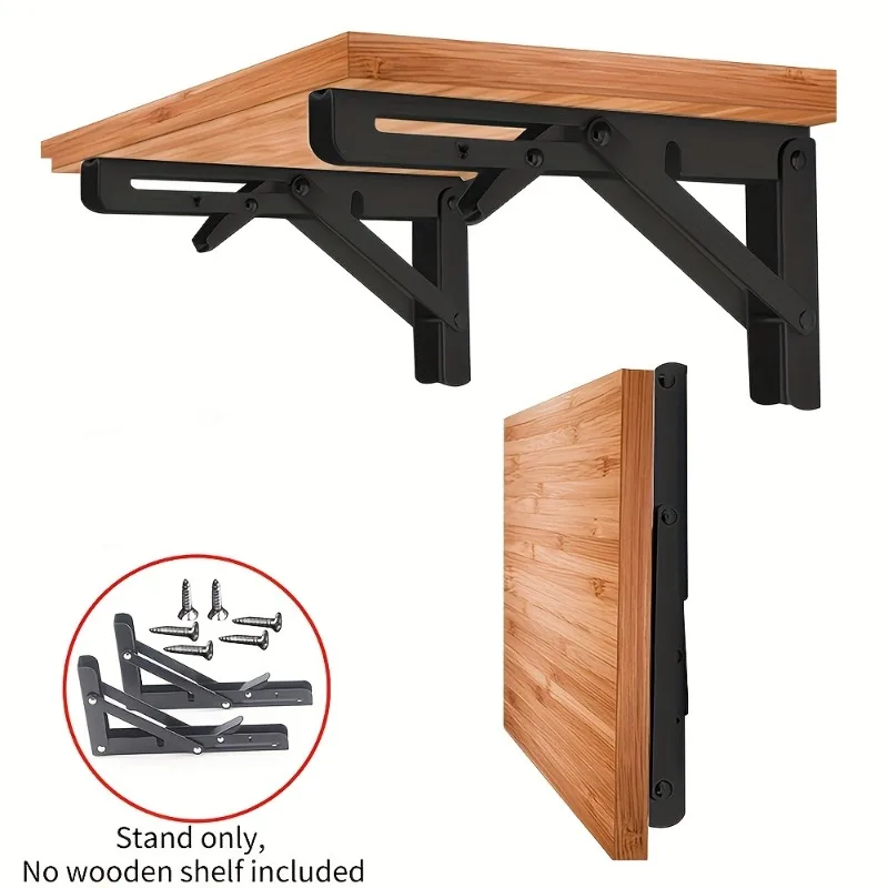 2pcs Folding Shelf Brackets Heavy Duty Stainless Steel Wall Mounted Collapsible Space Saving for Garage Workstation Toilet Shelf
