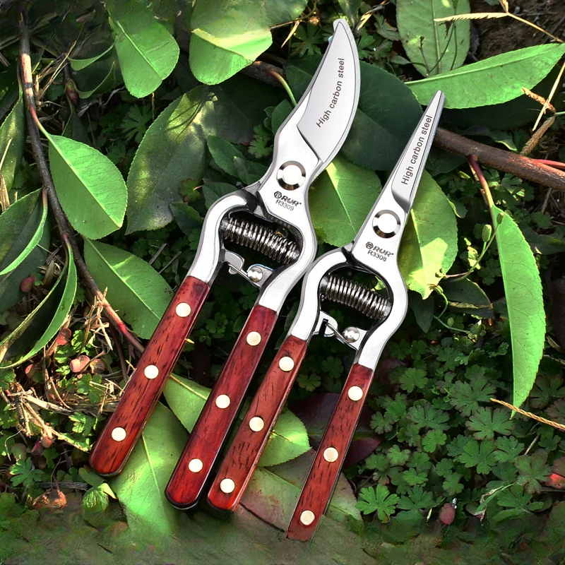 8 Inch Pruning Shears wood handle pruner garden tree branch cutting scissors Fruit Pruning Shears