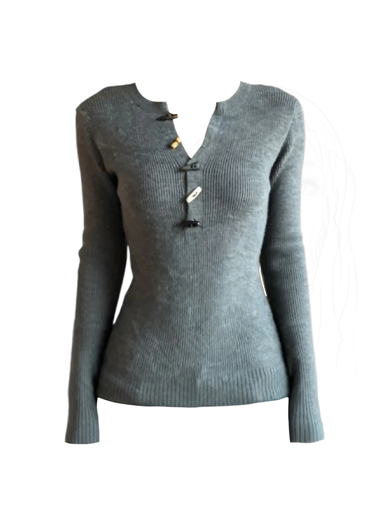 

Women's Grey Knit Pullover Sweater 2000s Vintage Korean Style Long Sleeves Oversize V-Neck Cozy Cashmere Sweater For Women 2025