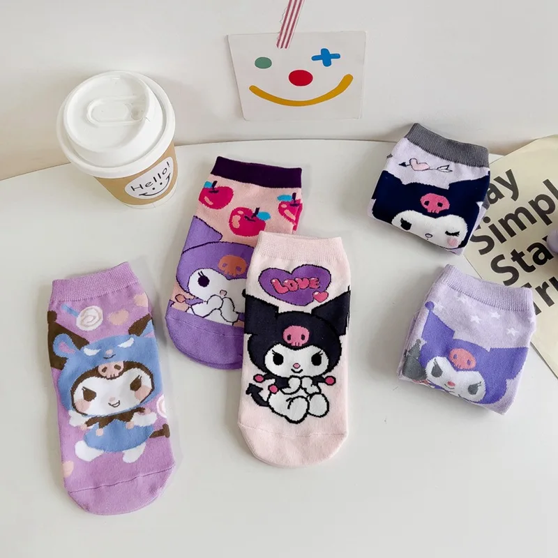 Sanrio Kuromi Socks Anime Figures Girls Toys Kawaii Ornament Fashion Socks for Women Students