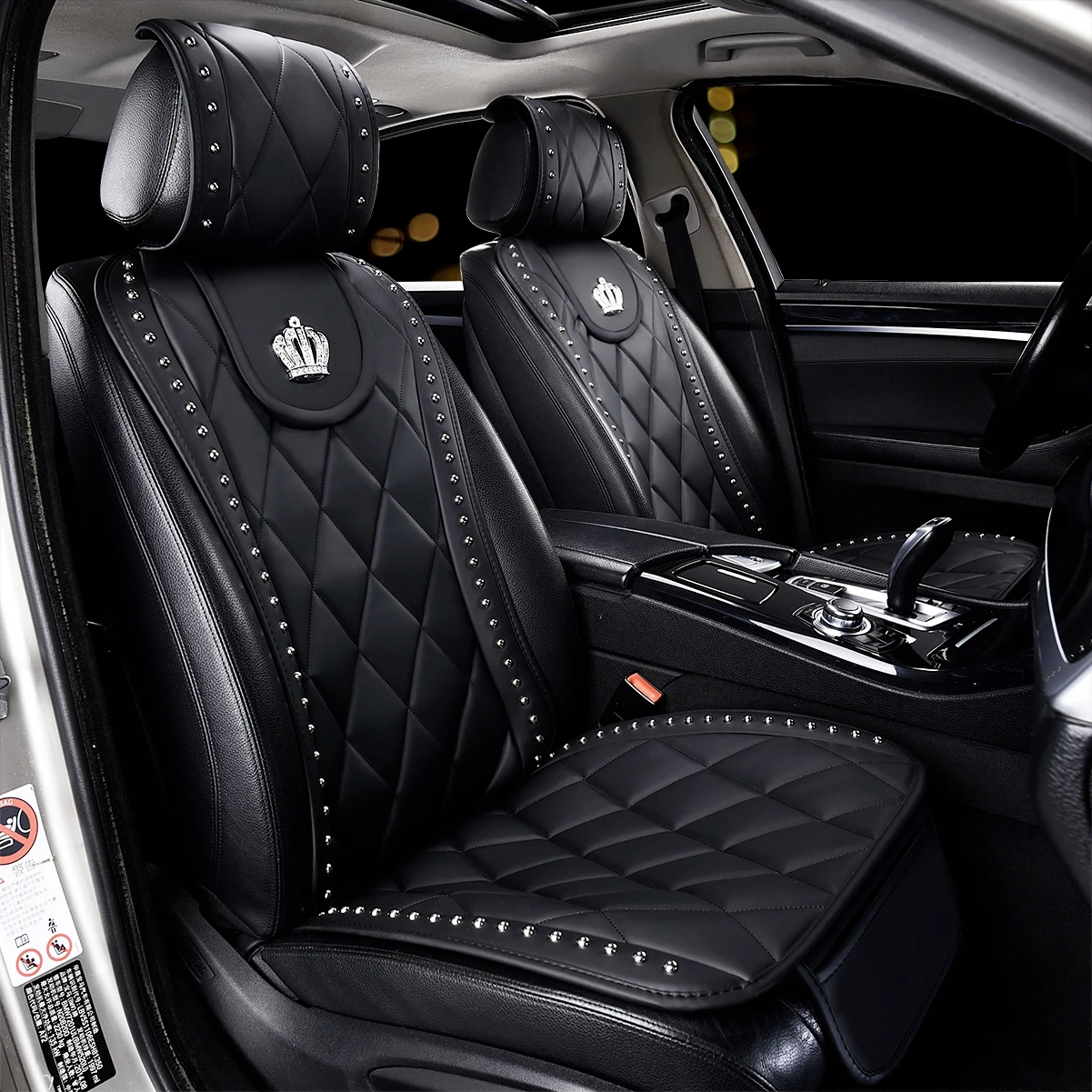 

Fashion Crown Universal Car Seat Cover For Man Women Top Quality Rivet Leather Auto Seat Cushion Pad Protector Auto Accessories