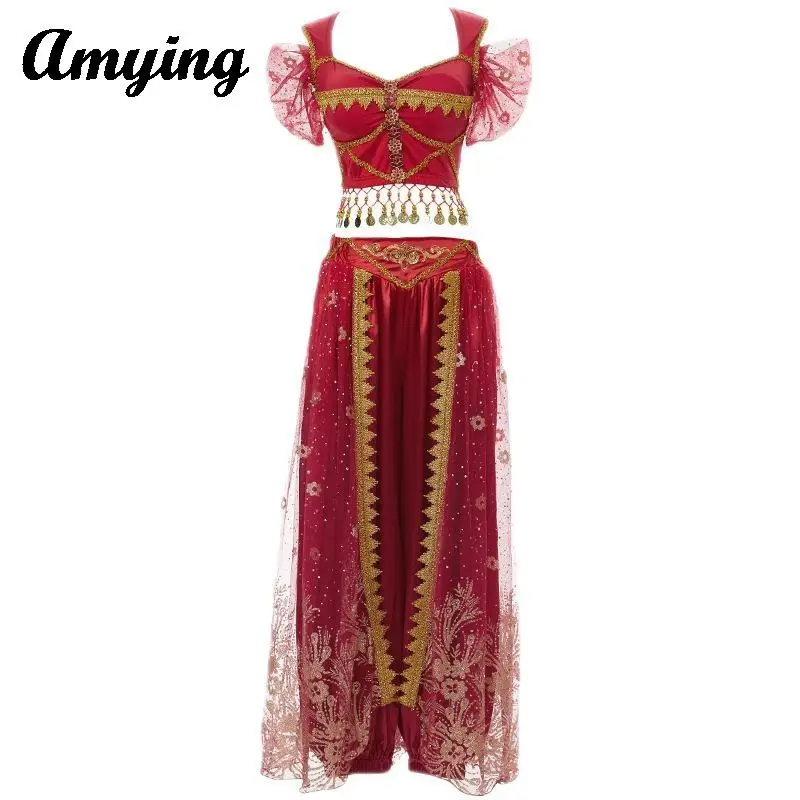 Adults Jasmine Princess Dress Set Women Belly Dance Stage Performance Costume Set Practice Dress Aladdin Role-playing Clothing