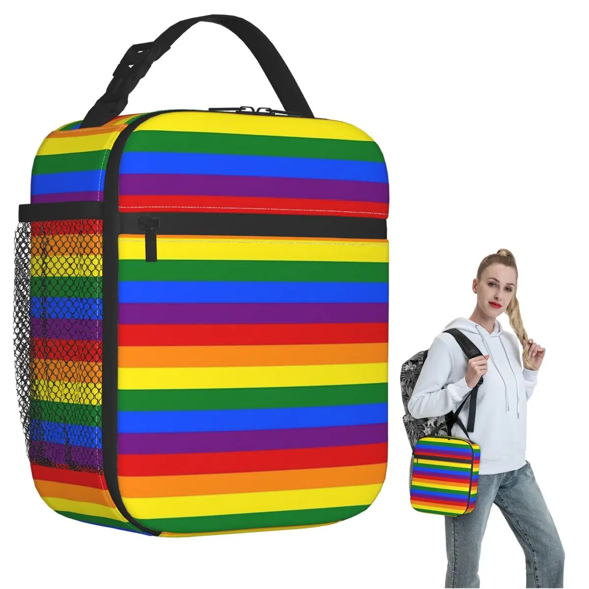 

Изолированная сумка для обеда с изображением радужного флага гей-прайда для женщин и детей, портативные коробки для еды, термосумка для обеда
