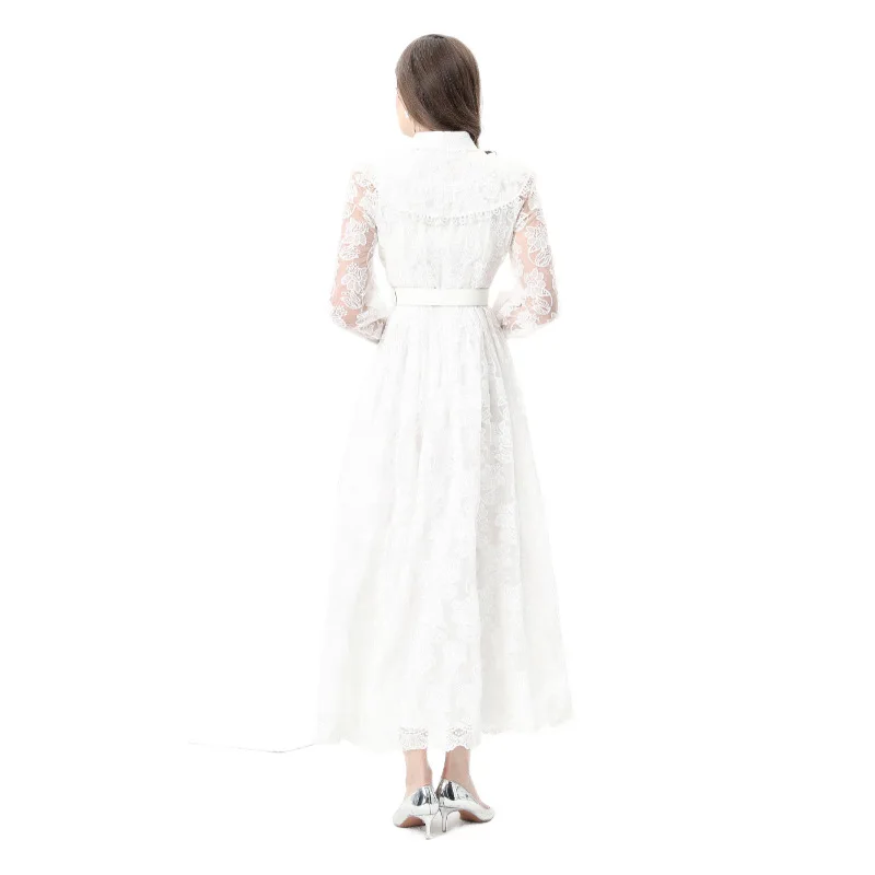 فستان طويل بتصميم عتيق مطرز بالدانتيل بأكمام جرس وياقة عالية من القطن فستان ماكسي للربيع والصيف والخريف أزياء نسائية عصرية