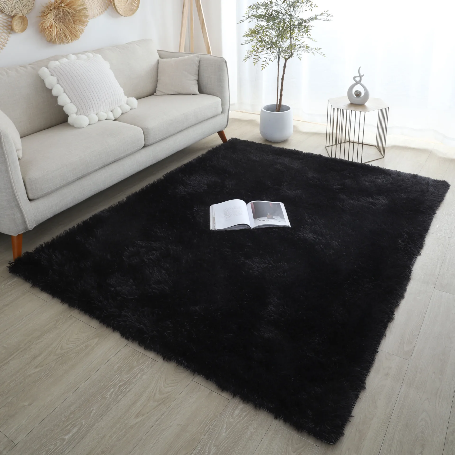 Black Plush Shaggy Carpets For Living Room Home Bedroom Fluffy Rug Sofa Coffee Table Floor Mat Study Solid Rugs And Carpets