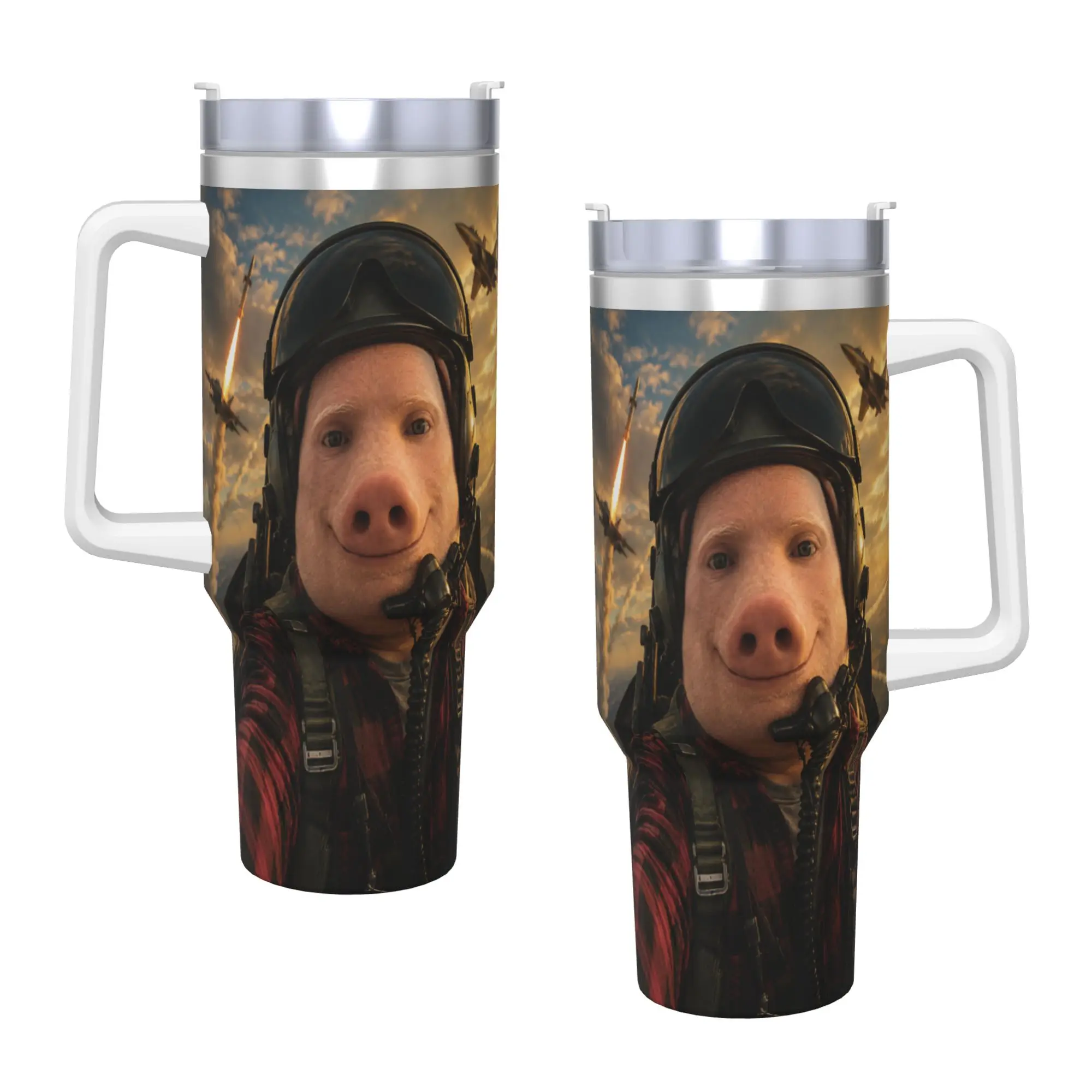 John Pork Fighter Pilot Selfie Funny Memes Dank Art Brainrot Tumbler  Cold and Hot Water Bottle Heat Stainless Steel Thermal Mug
