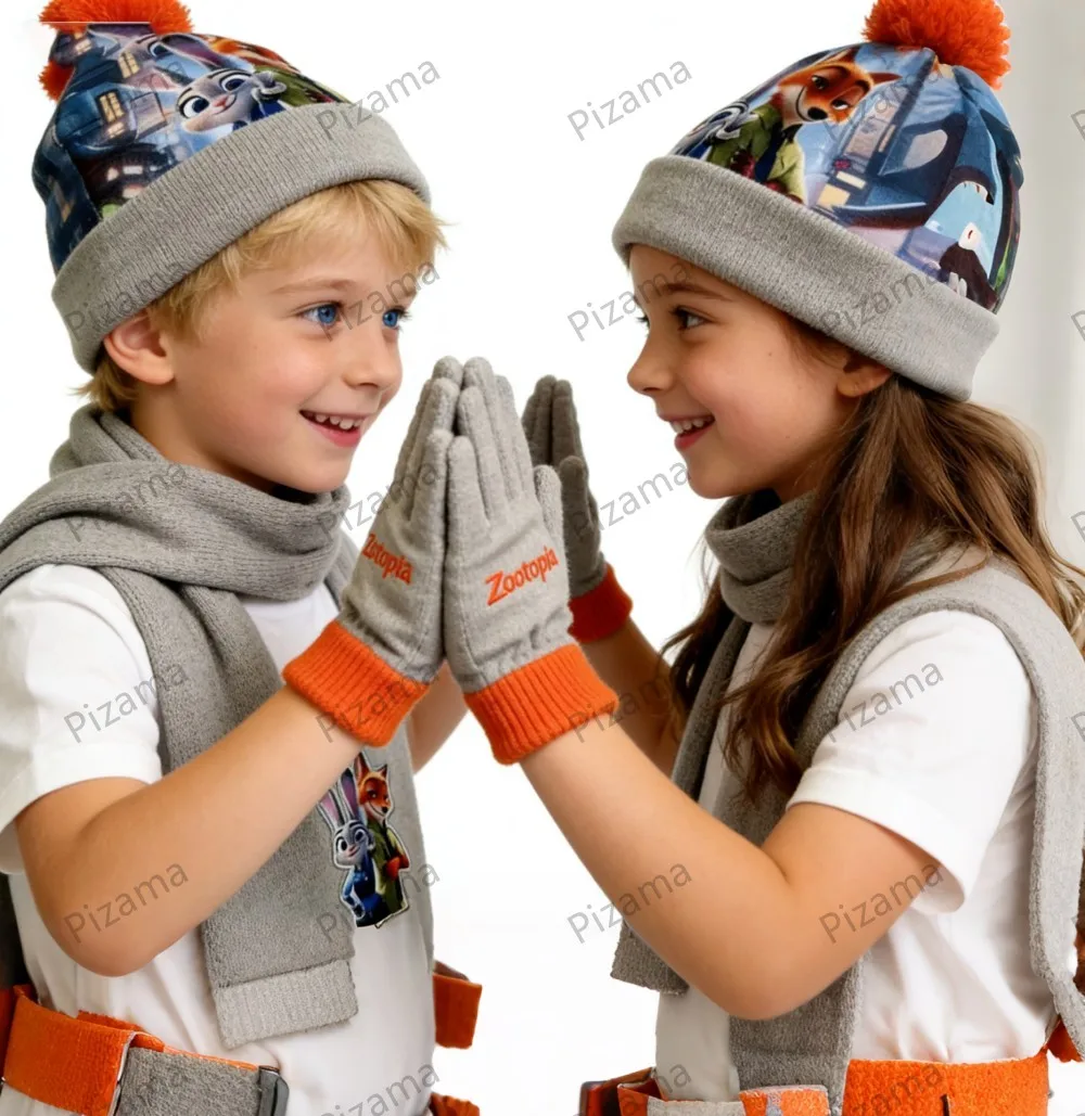 ชุดหมวกไหมพรมเด็ก 3 ชิ้น ลายซูโทเปีย จูดี้ นิค สำหรับเด็กอายุ 3-8 ปี พร้อมผ้าพันคอและถุงมือ  ชุดเสื้อผ้าเด็กฤดูหนาว อุ่นสบาย สำหรับเด็กผู้หญิง