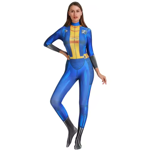 PS5 Game Cosplay Fall 4 Vault Superhero Printed Spandex Disfraces Woman Girls Out Bodysuits Zentai Outfits Halloween Costume