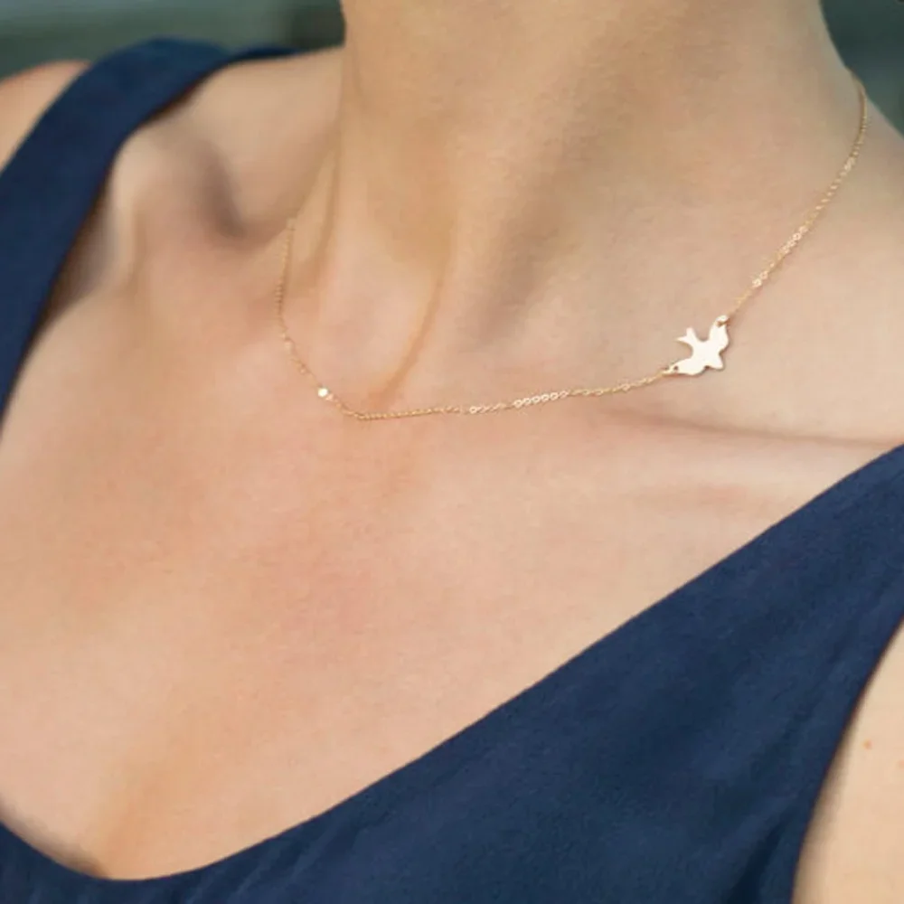 Boho Fashion Simple Tiny Peace Bird Dove Flying Chain Necklace Cute Chicks Swallow Baby  For Women Girl Animal Jewelry