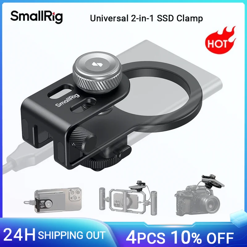 SmallRig Uchwyt SSD Uniwersalny zacisk SSD 2 w 1 do MagSafe z zaciskiem kablowym Cold Shoe, do Samsung T5 T7 SSD do Cage -4779