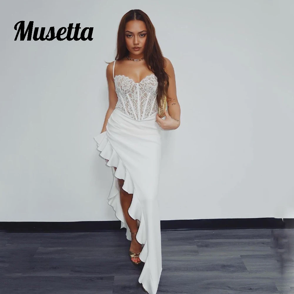 Musetta Fashion High Side Slit Evening Gowns Spaghetti Strap Floor-Length Prom Dresses Vestidos Eventos Especiales Customized