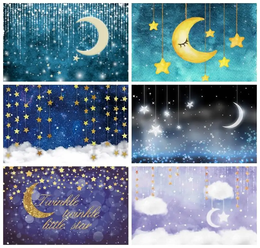 

Laeacco Little Star Backdrop Blue Fantasy Background Photography Baby Birthday Photozone Backdrop Photocall Photo Studio