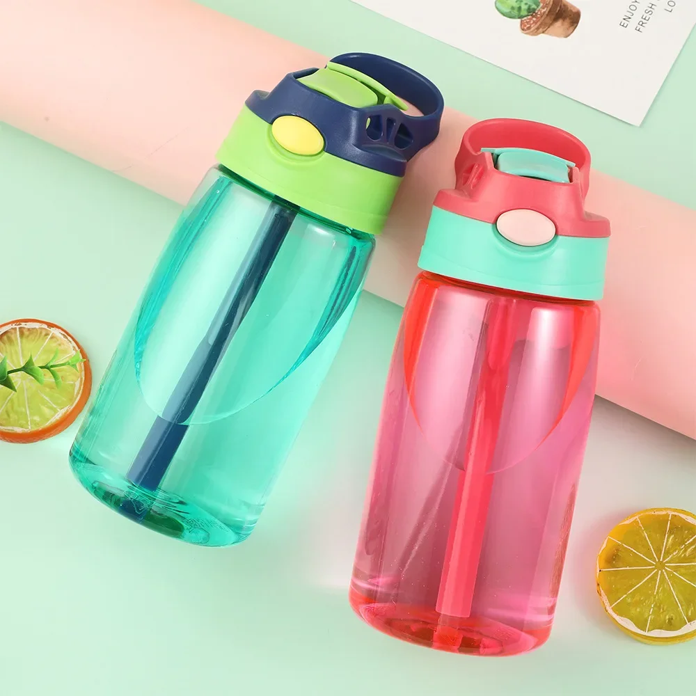 480ml student outdoor sports water bottle, drop-proof durable children\'s straw water bottle, summer travel portable water bottle