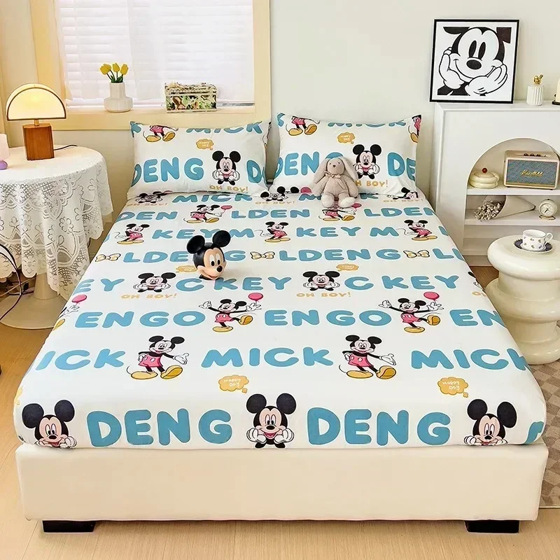 Cartoon Disney Stitch Mickey Pooh New Skin Friendly Printed Sheets Mattress Protectors Non-Slip Anime Sheets Children\'s Bedding