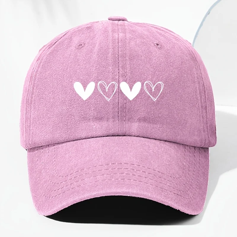 Unisex retro baseball cap with heart-shaped pattern for outdoor sun protection, suitable for truck drivers all year round.
