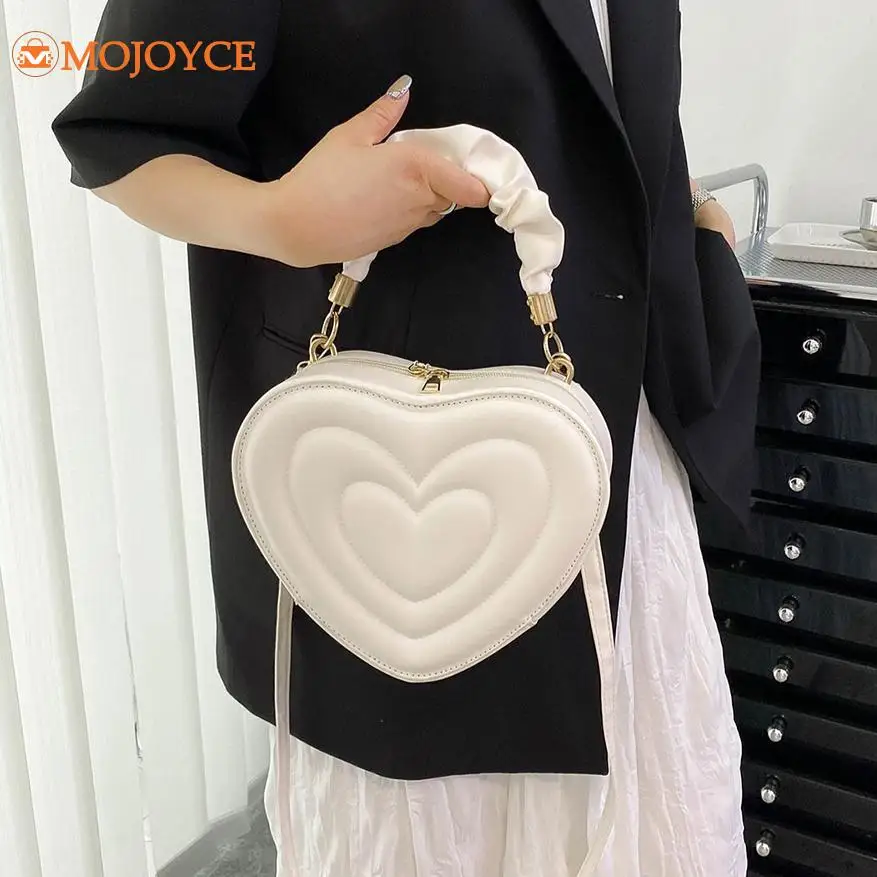 Heart Shaped Sweet Tote Handbags Vintage Love Satchel for Women Solid Color Chic Top-Handle Bags Novelty PU Ladies Crossbody Bag