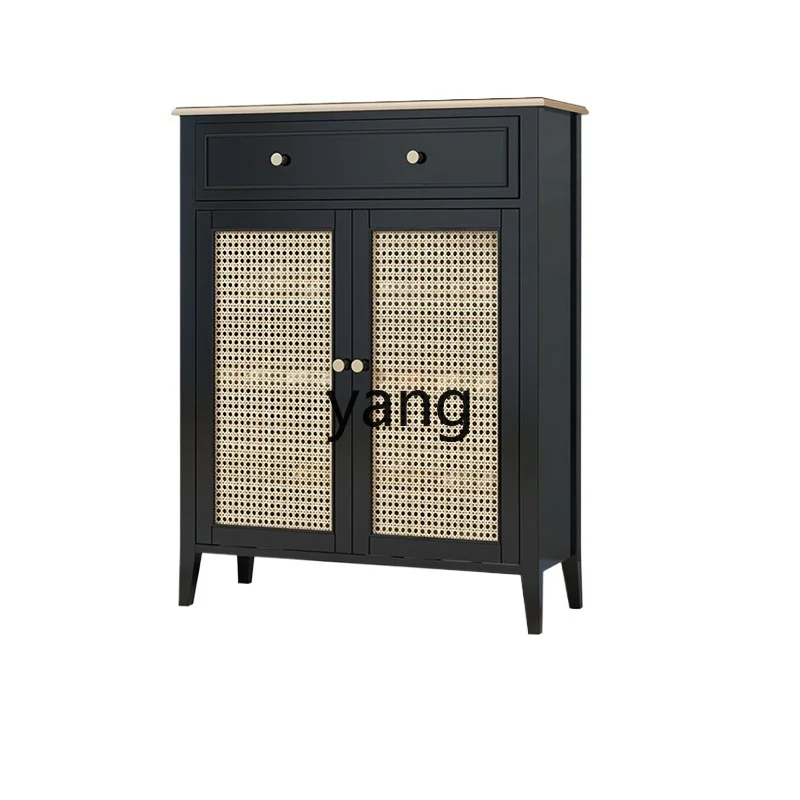 

LXL Shoe Cabinet Solid Wood Household Large Capacity Entrance Cabinet Rattan Breathable Wall Storage Cabinet