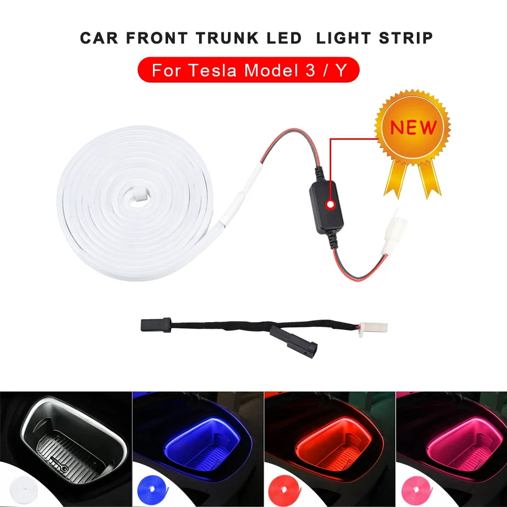 4 Colors Car Front Trunk Frunk LED Surround Lighting Strip Cargo Area Light Kits 12-16V Replacement for Tesla Model 3 Y 2021+