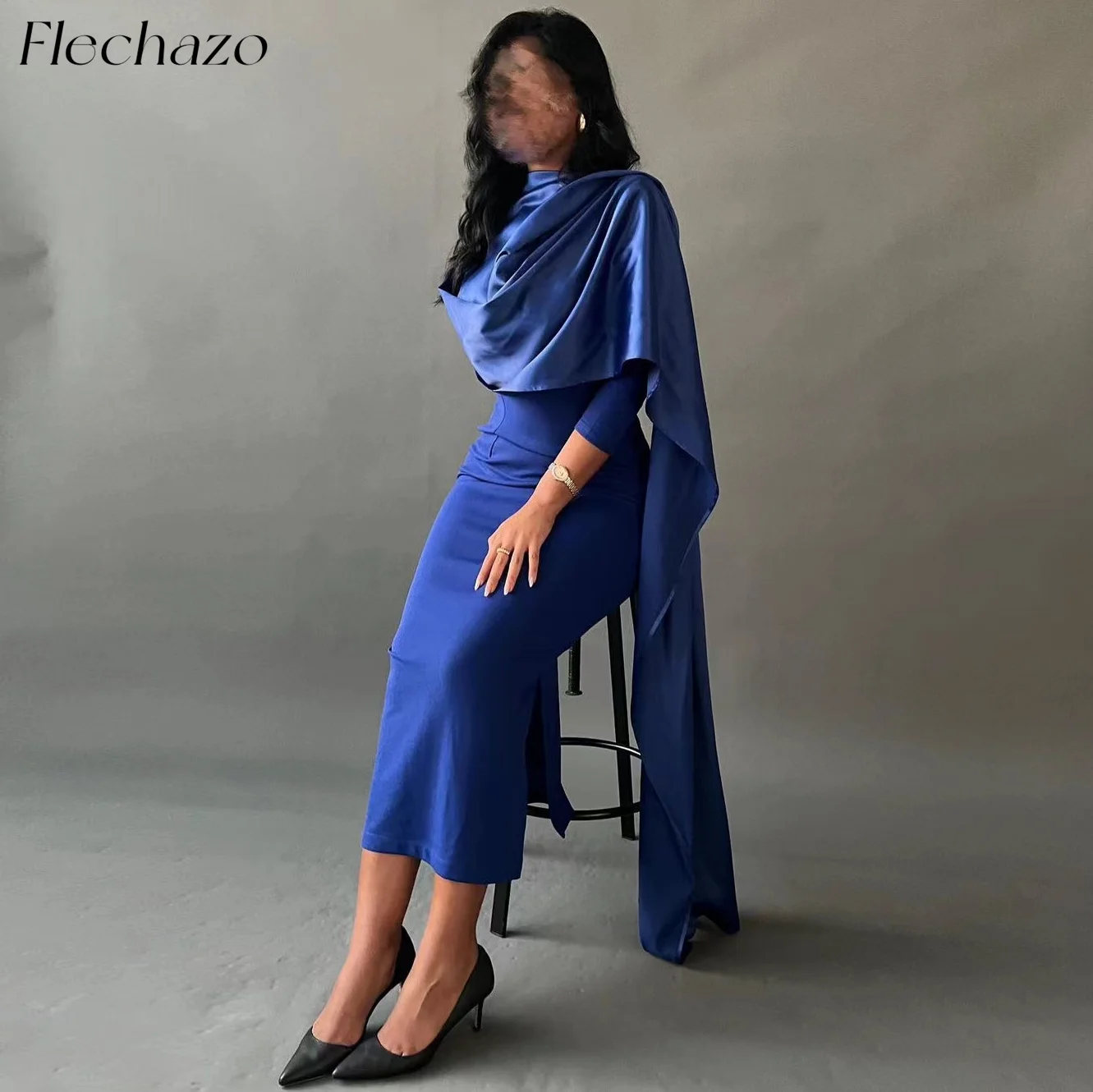 

Flechazo Royal Blue Evening Dresses O Neck Ankle-Length Simple Elegant Wedding Party Dress For Women 2024 Saudi فساتين السهرة