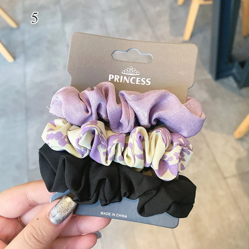 3Pc/set Printed Leopard Scrunchie Set Elastic Hair Rubber Bands Solid Floral Hair Rop For Women Girls Ponytail Holder Headwear