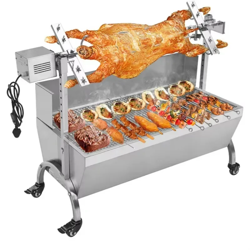 Large Rotisserie Machine Charcoal Bbq Grill Stainless Steel Rotisserie Grill for Hog Lamb Outdoor Party Campfire Barbecue