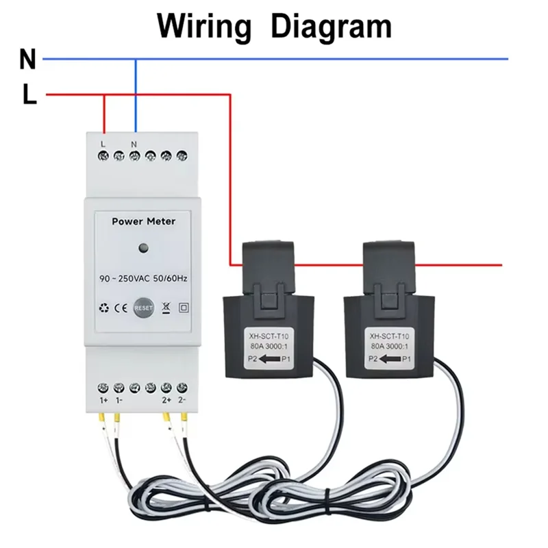 ABBN-Tuya Smart Wifi Contatore di energia Bidirezionale 2 canali su guida Din con 80A CT App Monitor Esportazione e importazione di potenza AC110V/240V