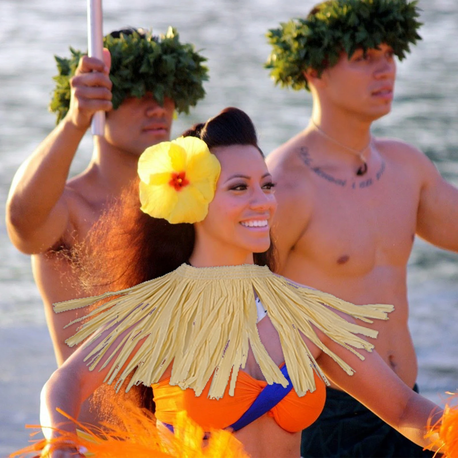 

5 Pcs Hawaii Skirt Props Eco-friendly Costume Stretchable Tassel Raffia Paper Skirt Luau Party Halloween