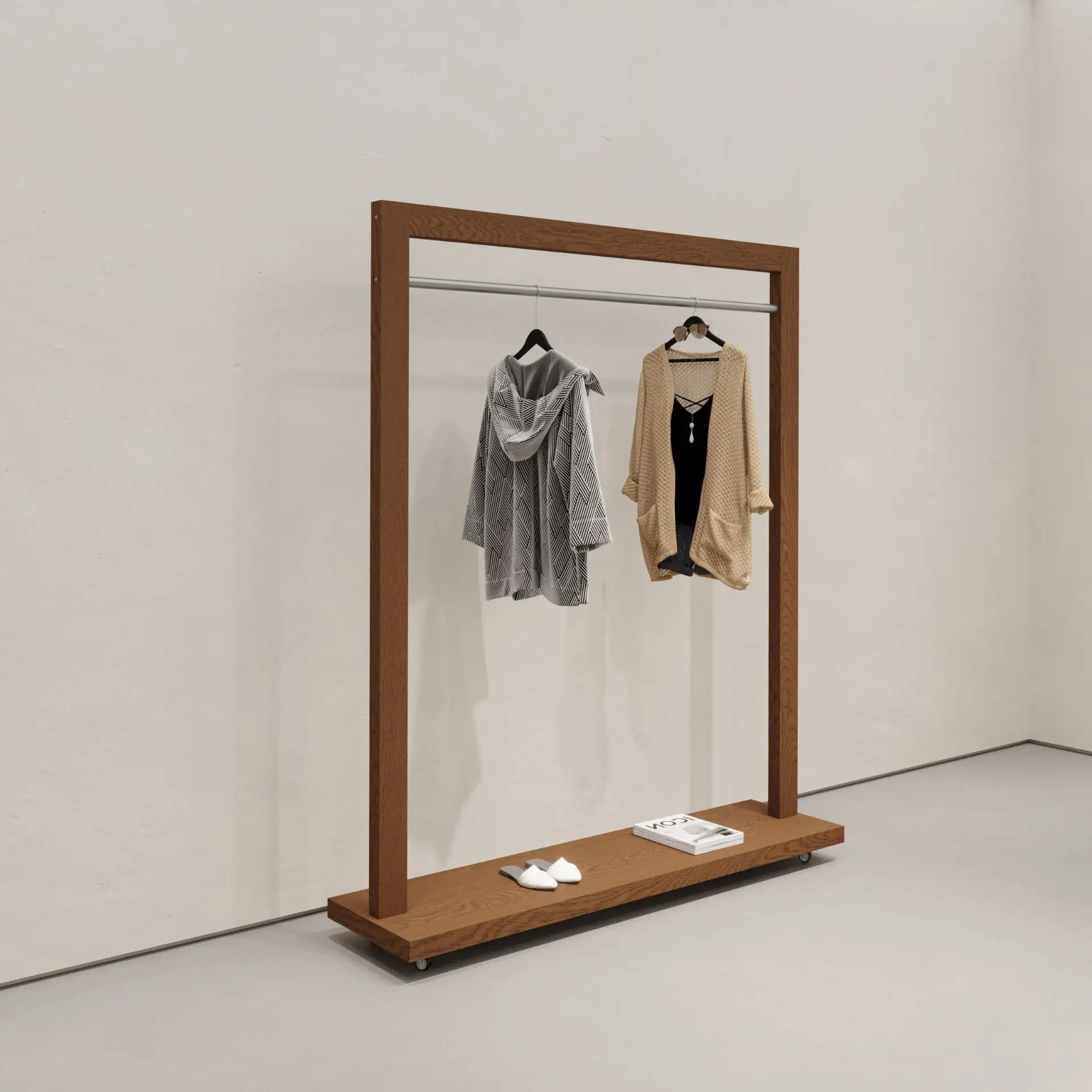 

Clothing store display rack with wheel Nakajima shelf display rack women's simple floor hanger retro props wholesale