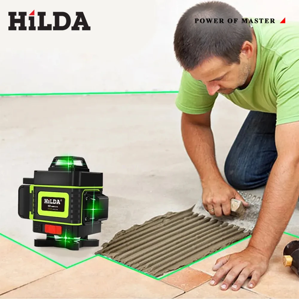 HILDA 4D 16 Lines Laser Ultra Strong Green Beam Horizontal 360 Automatic Leveling Vertical and Horizontal Optical Instrument