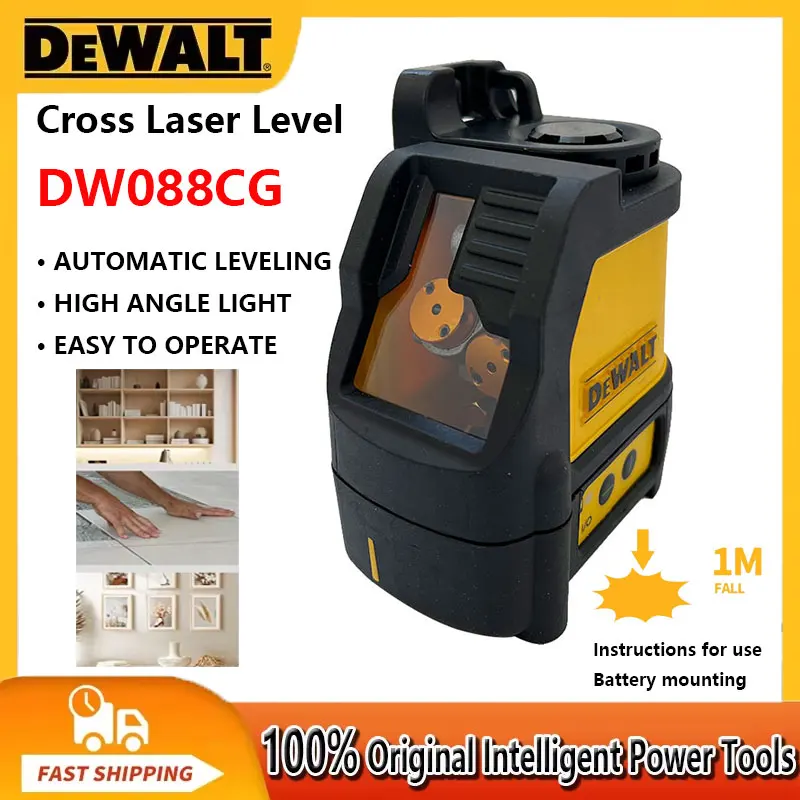 

DEWALT DW088CG Laser Level 2-Line High Precision Cross Green Light Automatic Alignment Rechargeable Portable Laser Level Tool