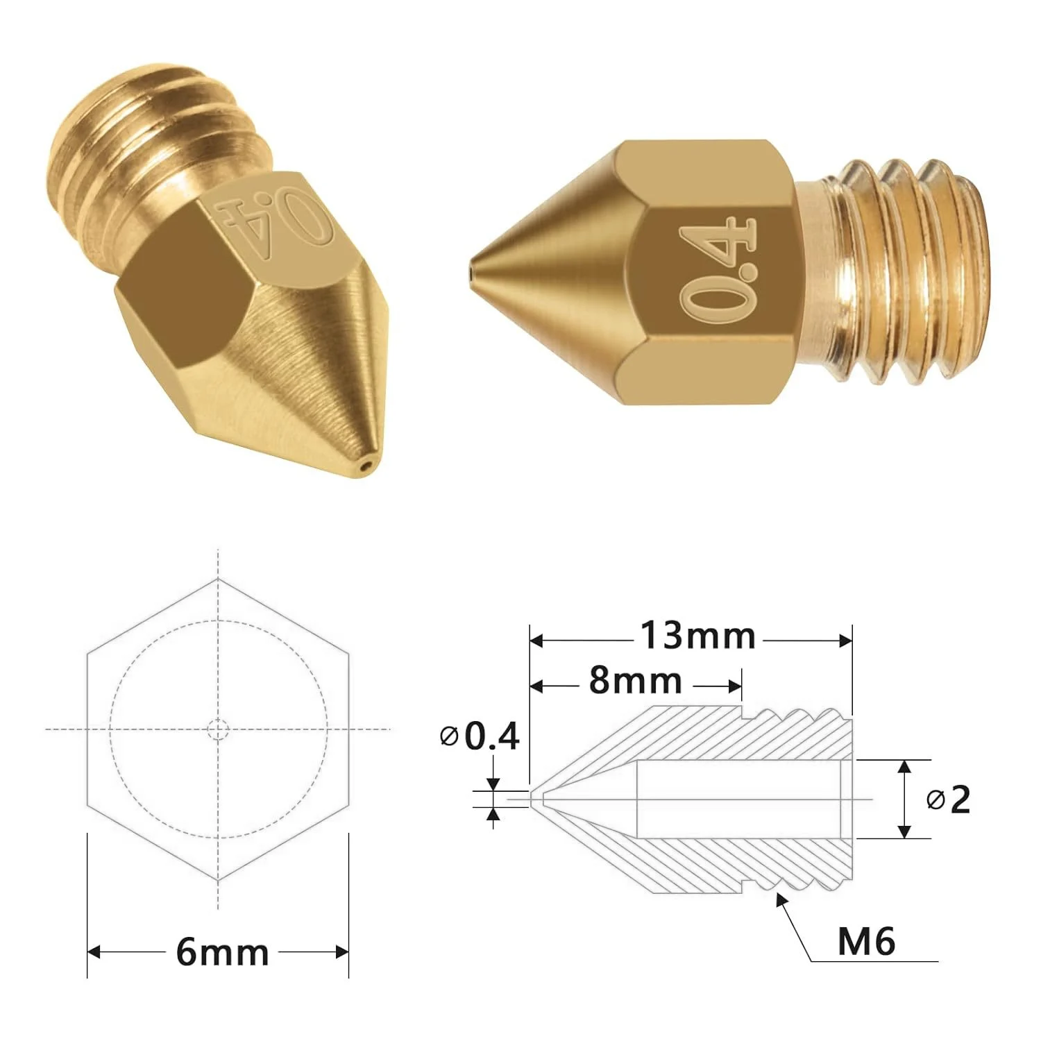 24PCS MK8 Nozzles 3D Printer Extruders Brass Nozzles 0.2/0.4/0.6/0.8/1.0 or Creality Ender 3/Ender 3 Pro/Ender 3 S1/CR 10