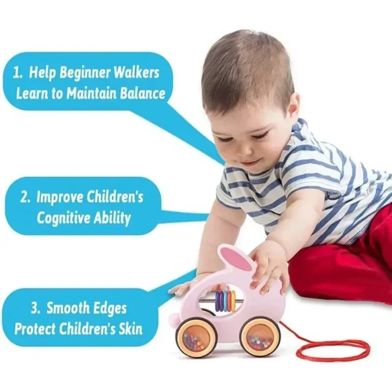 ベビーおもちゃ 木製車 ひも付き幼児用おもちゃ モンテッソーリ 動物 ひもおもちゃ 発達玩具 女の子 男の子 ギフト ウサギ カメ 恐竜