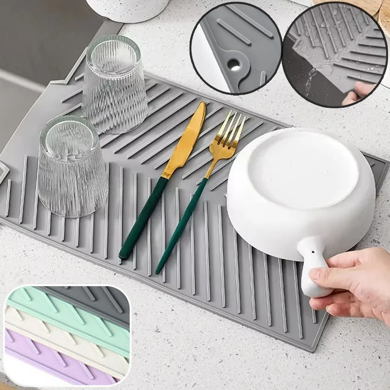 

Premium Silicone Drying Pad Non Slip Anti Scald Mat for Kitchen Countertop Dishwasher Safe Heatproof Pot Cup Organizer S/M/L