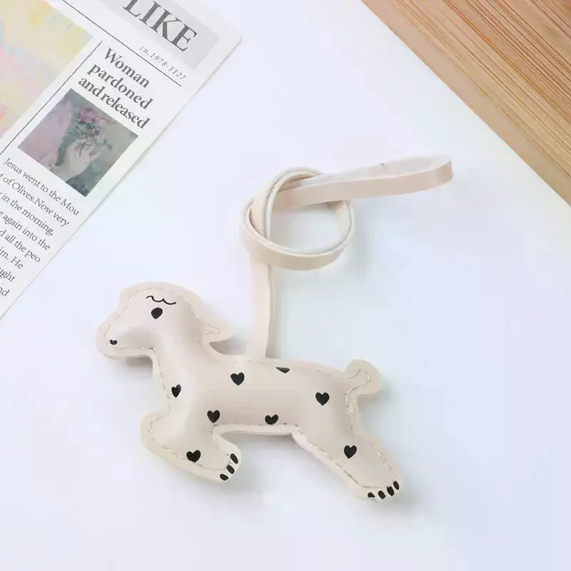 Heart Print Cute Sheep Bag Charm Soft Stuffed PU Leather Keychain Versatile Purse Accessory for Gift Daily Use