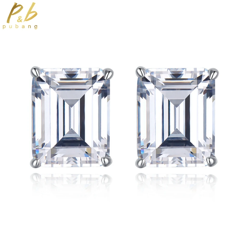 

PuBang Fine Jewelry 925 Sterling Silver Sapphire Created Moissanite Simple Stud Earring for Women Anniversary Gift Drop Shipping