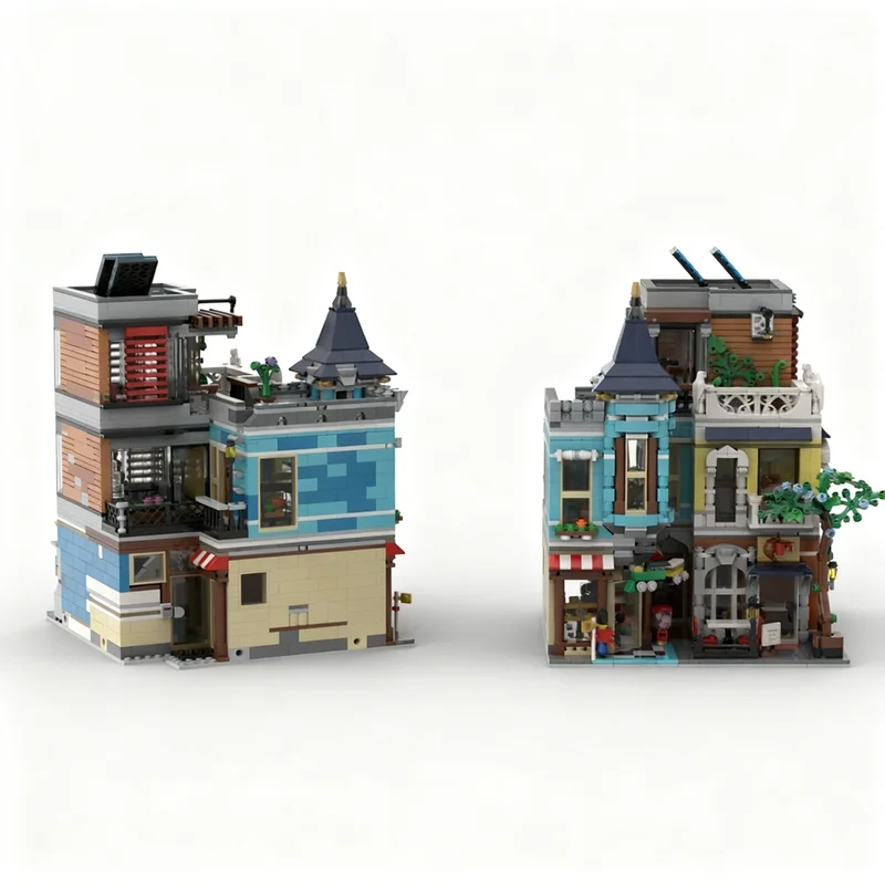 2374개 MOC 크리에이터 S 코너 모듈형 거리 풍경 모델 블록 건축 크리스마스 선물 장난감 교육용 어린이 블록