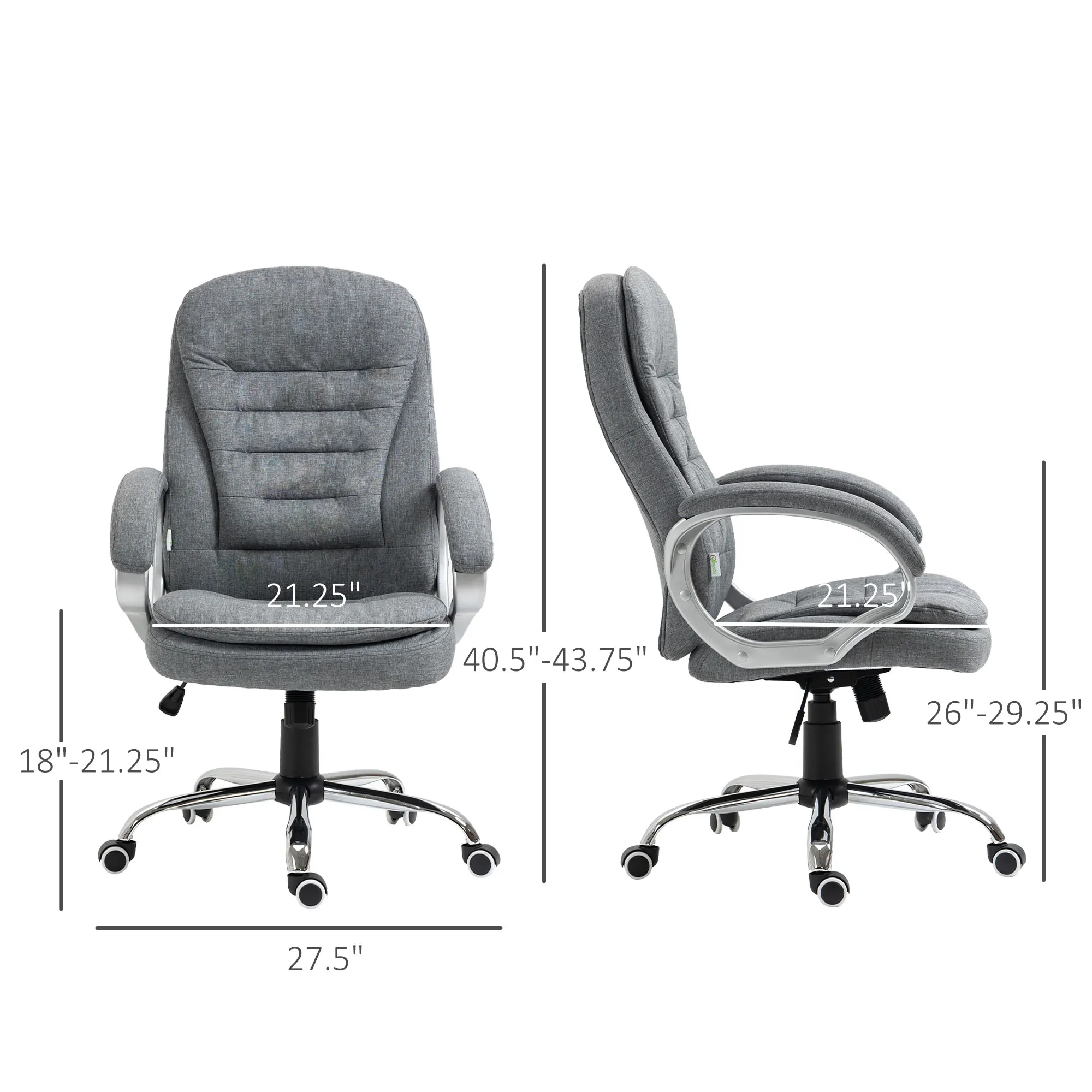 Executive Swivel Office Computer Desk Chair with Armrests Linen Fabric Grey