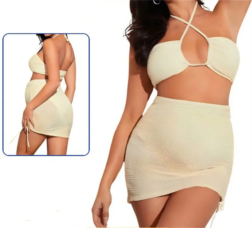 Maternity Swimwear Three Piece Set Pregnancy Beach Swimsuit Loose Cover Belly Pregnant Separate Bikini Summer Soild Swimsuit