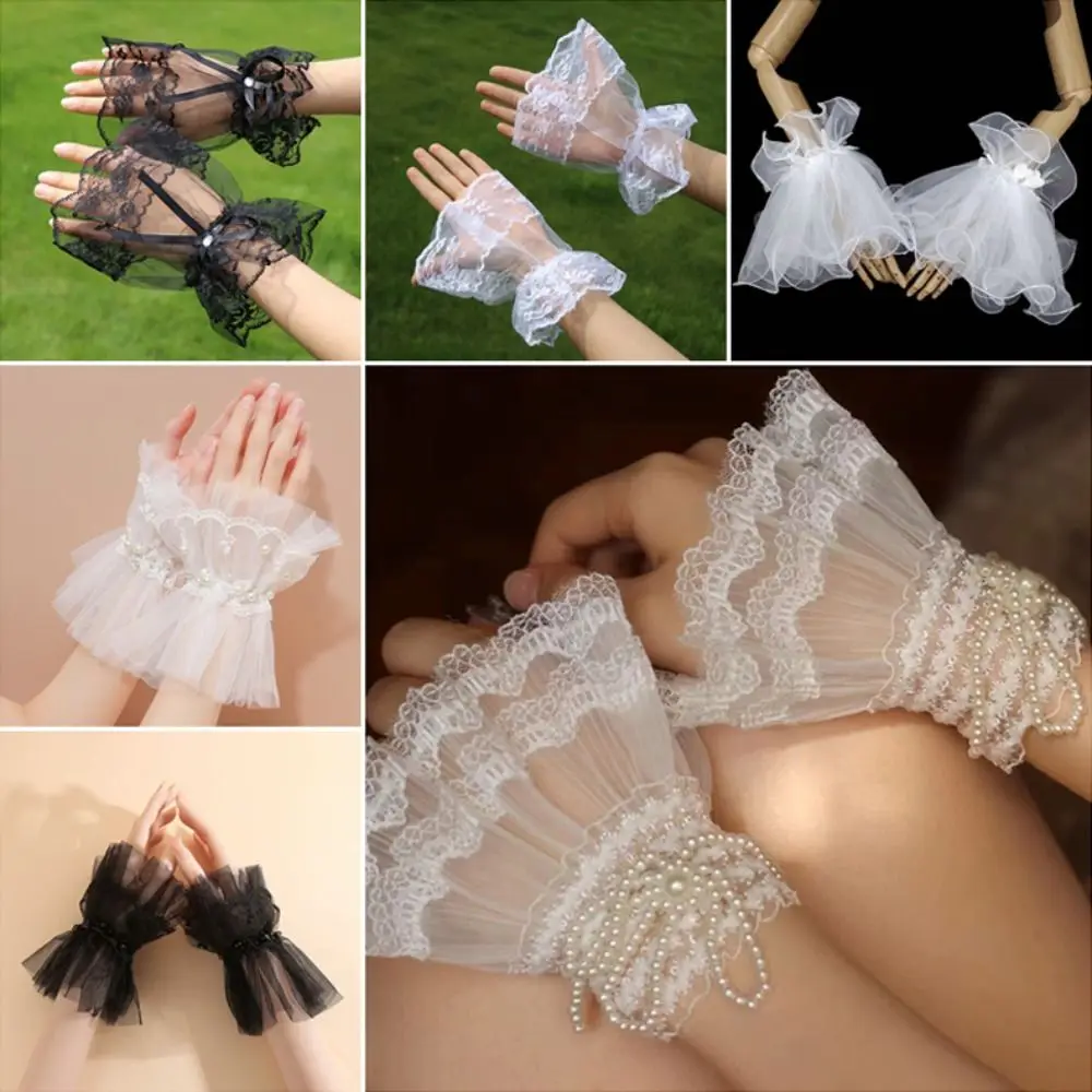 Victorian Detachable Sleeves Cuffs Comfortable Detachable Lace Ruffled Wrist Costume Accessory Soft Fake Sleeves Cuffs Wedding