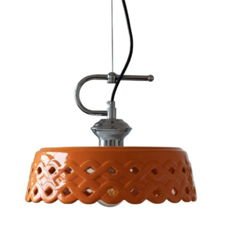 Bauhaus Retro Orange Ceramic Pendant Lights Hollow Out Dining Table Bar Counter Restaurant Entrance Ceiling Hanging Chandeliers