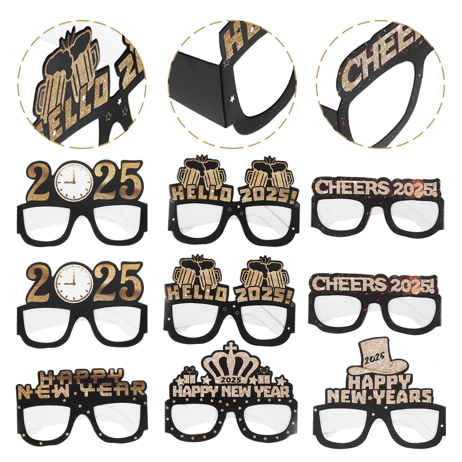 12 Pcs 2025 Paper Glasses Interesting Eyeglasses Novel New Year Party Supplies for Props Makeup Costume