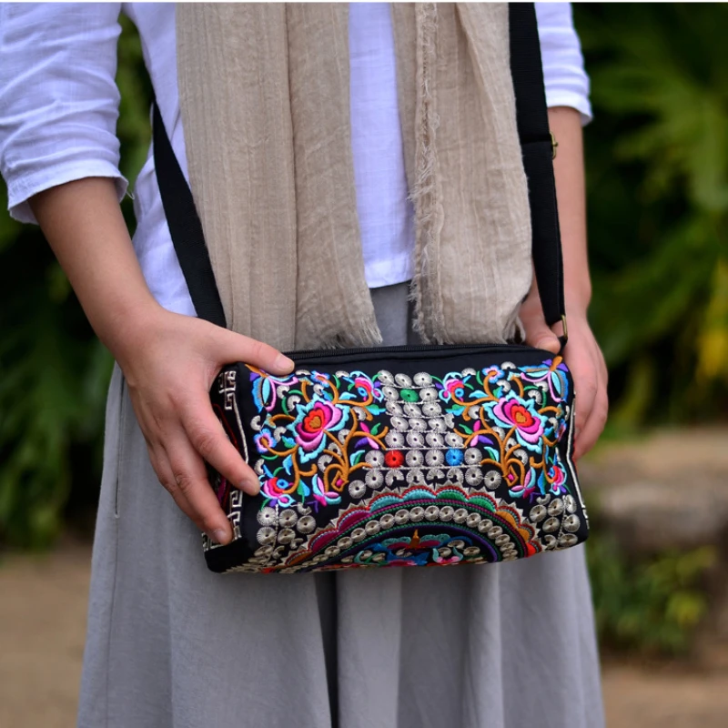 New Vintage Women Handbag Hmong Vintage Tote Messenger Hippie Ethnic Shoulder Bag Embroidery Boho 2023