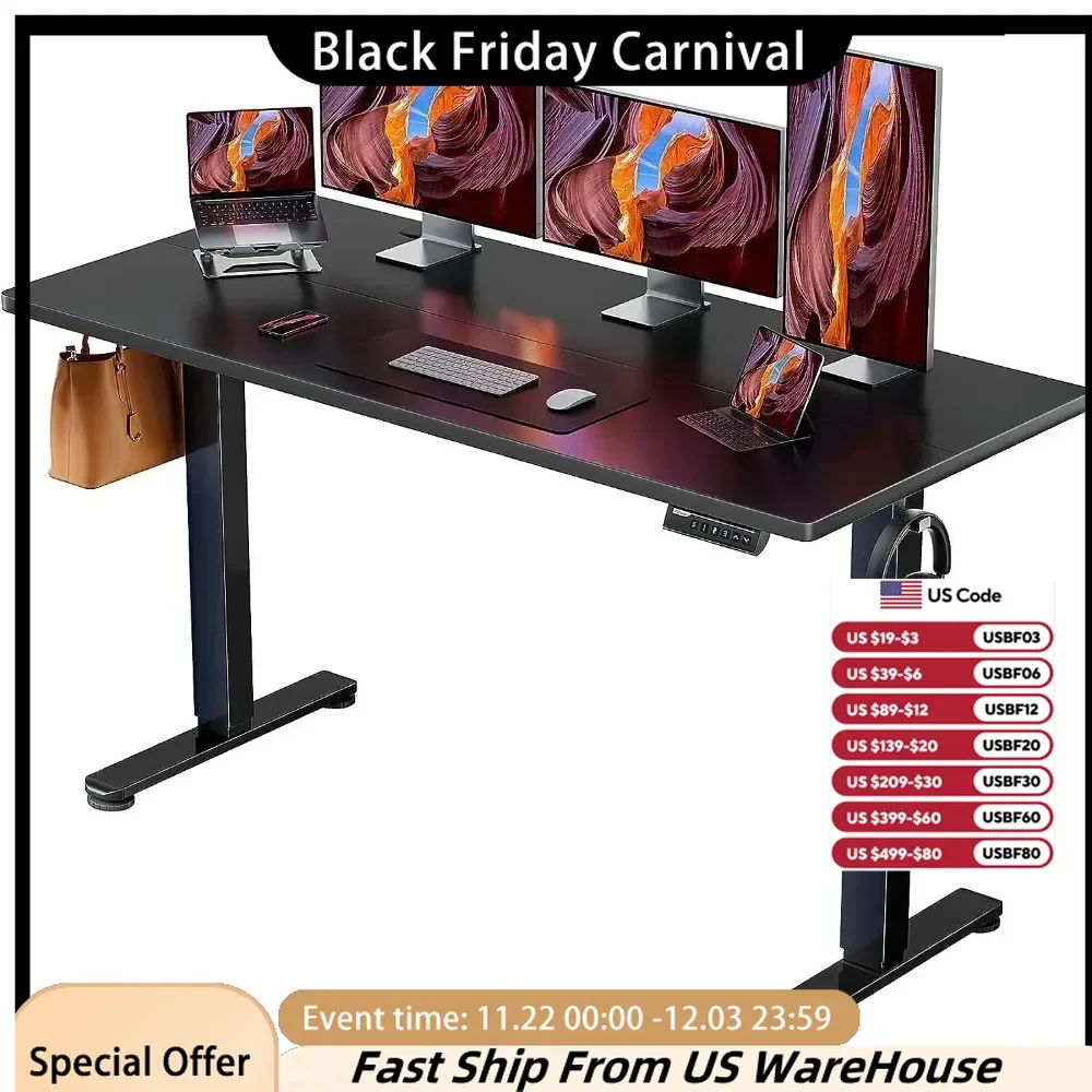 

Height Adjustable Electric Standing Desk, 63x 28 Inches Sit Stand Up Desks, Large Memory Computer Home Office Desk (Black)