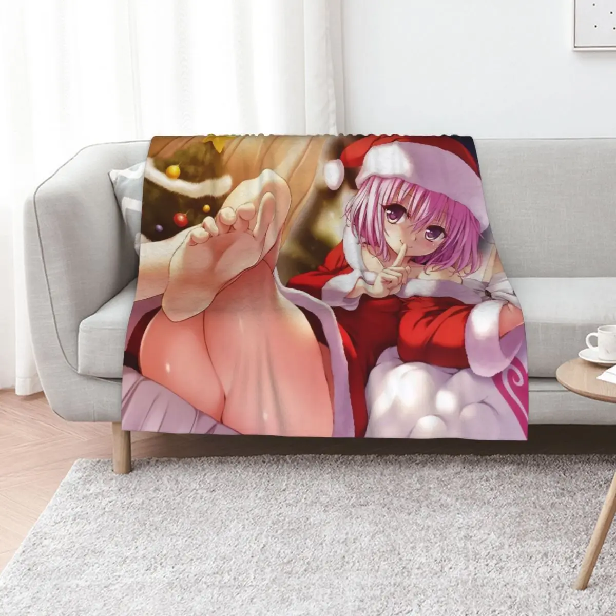 

Momo Deviluke Santa Outfit Throw Blanket Hairy Cute Plaid Decorative Beds Nap Blankets