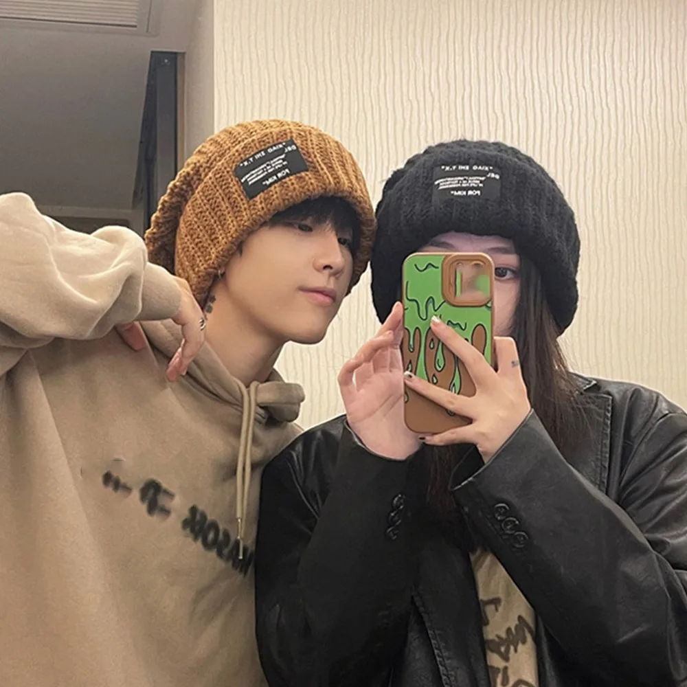 New Fashion Men Warm Knitted Hat Soft Thick Wool Wrinkle proof Hat Winter Warm Ski Hat Loose Hat Casual Hat