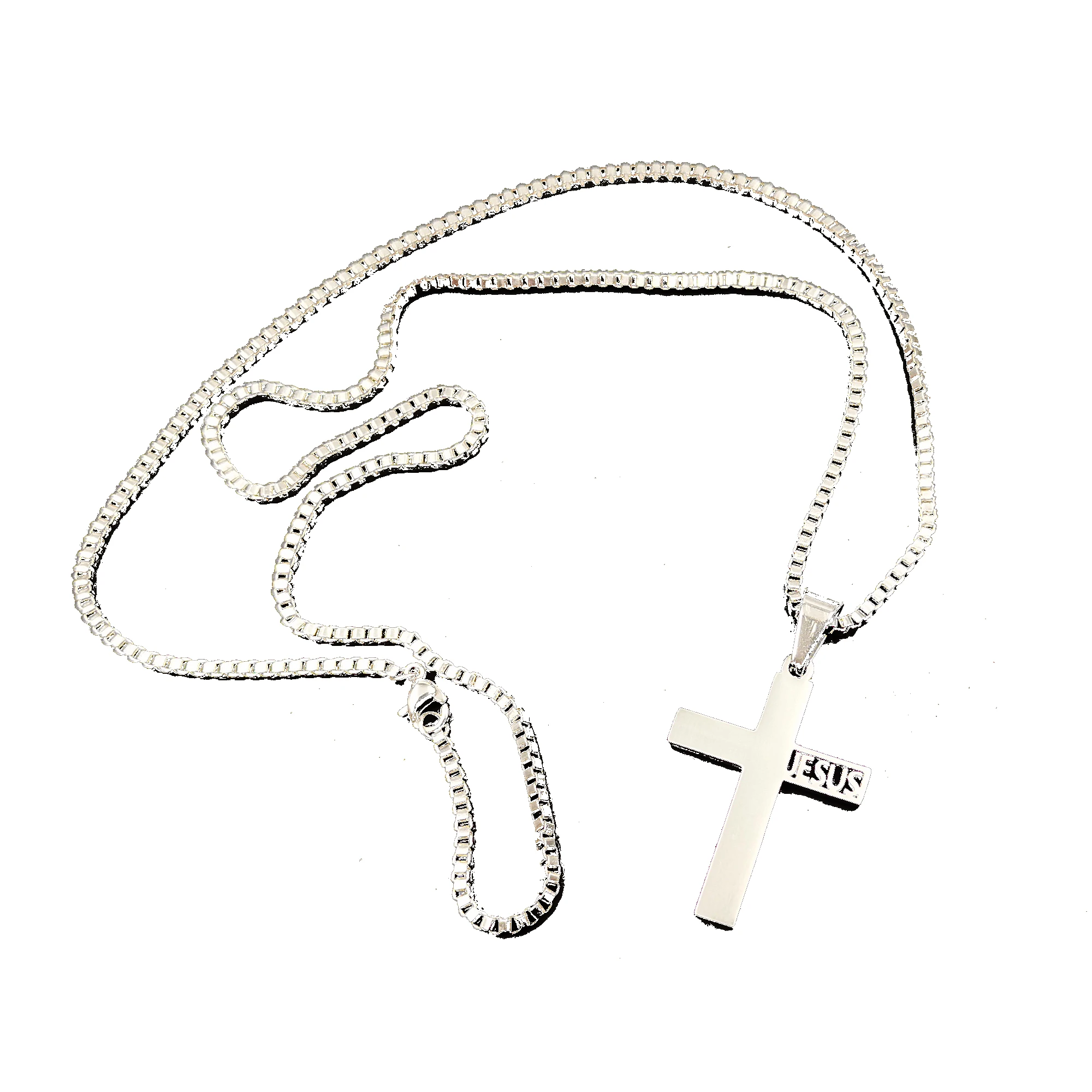 jesus christ Cross Pendant Necklace For Women Mens Boys Stainless Steel Box Chain