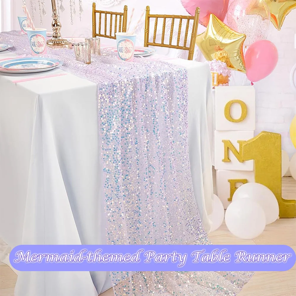 

Mermaid Sequin Table Runner – Glitter Table Decor for Birthday, Party, Holiday Events | Gift Wrapping