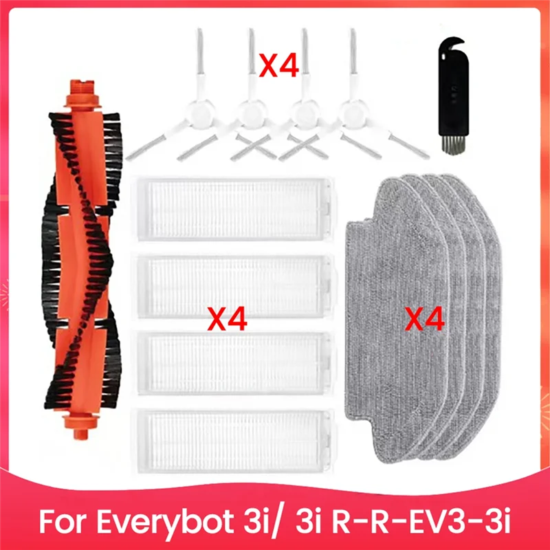 ABVI-For Everybot 3I/ 3I R-R-EV3-3I Vacuum Cleaner Replacement Parts Roller Brush Side Brush Filter Mop Cloth